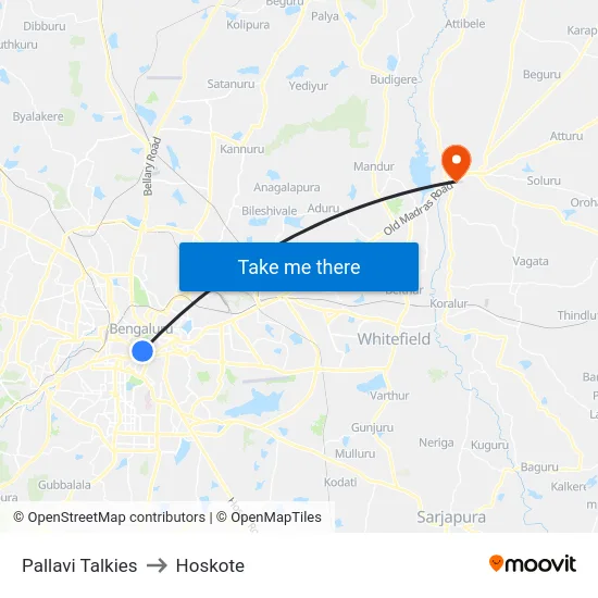 Pallavi Talkies to Hoskote map