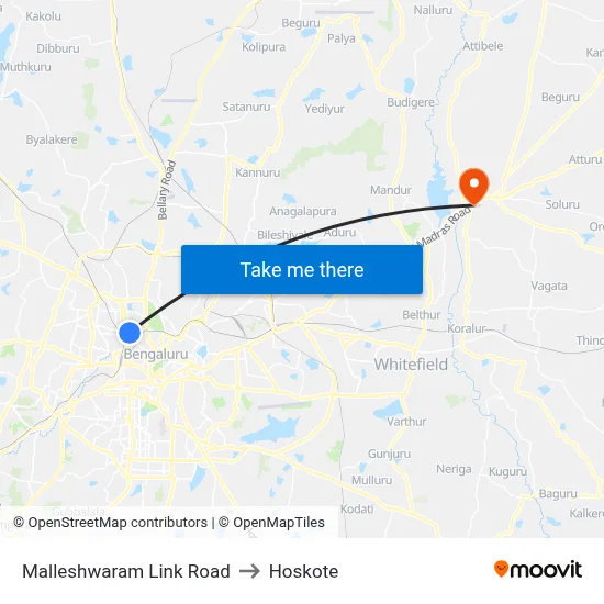 Malleshwaram Link Road to Hoskote map