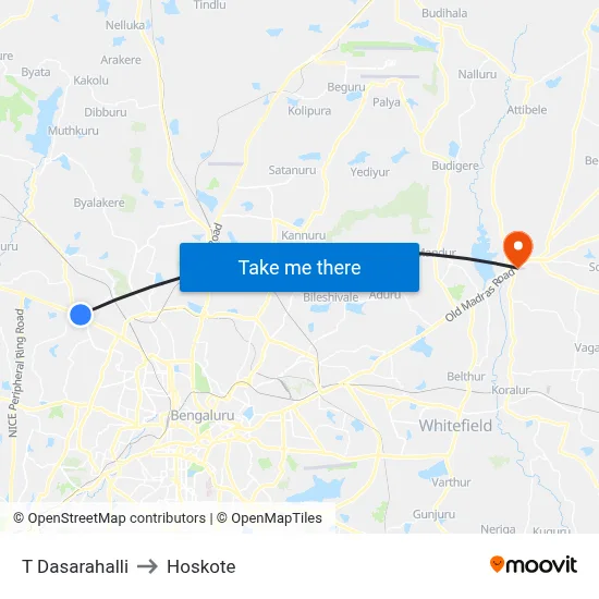 T Dasarahalli to Hoskote map