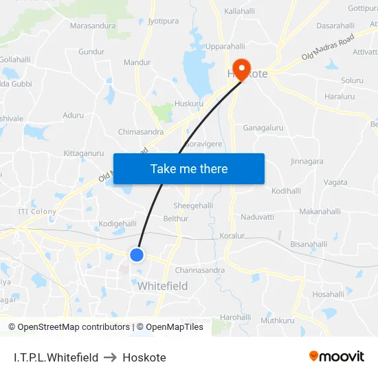 I.T.P.L.Whitefield to Hoskote map