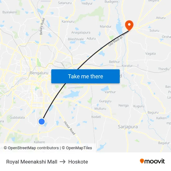Royal Meenakshi Mall to Hoskote map