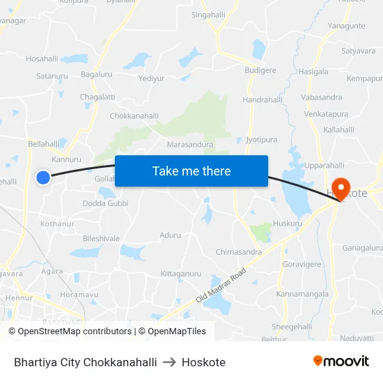 Bhartiya City Chokkanahalli to Hoskote map