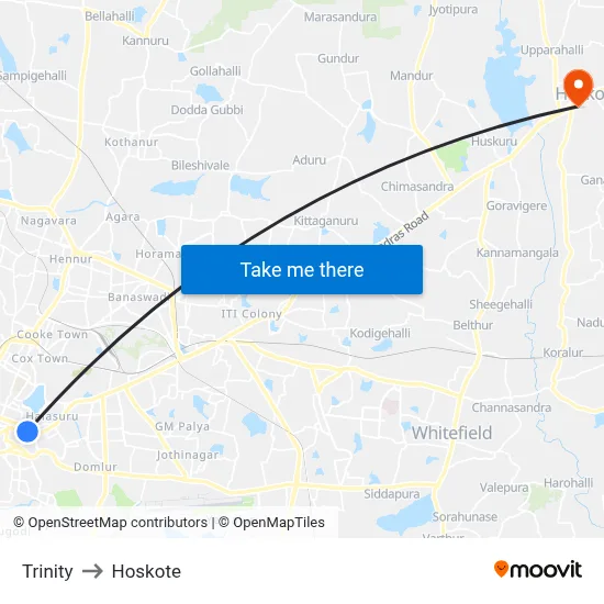 Trinity to Hoskote map