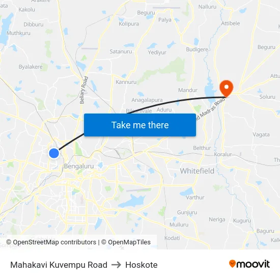 Mahakavi Kuvempu Road to Hoskote map