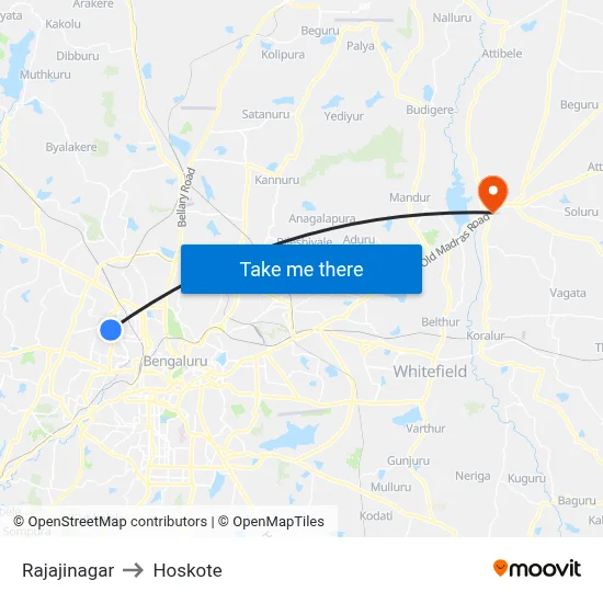 Rajajinagar to Hoskote map