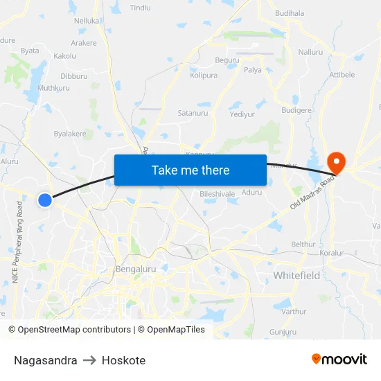 Nagasandra to Hoskote map