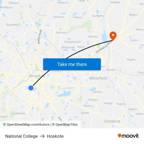 National College to Hoskote map