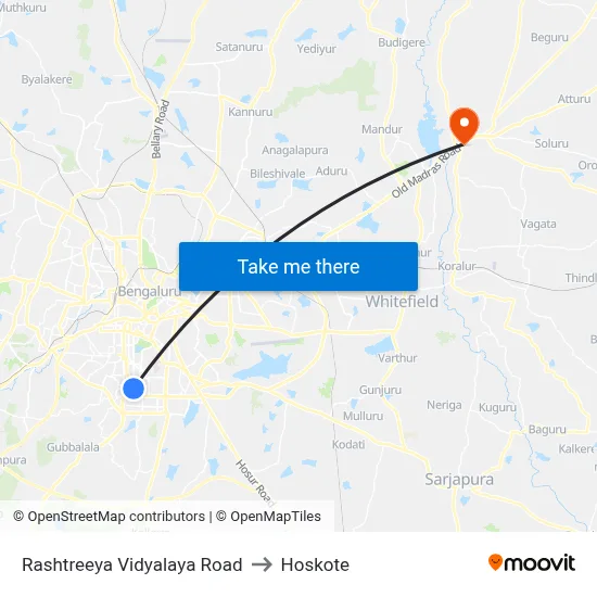 Rashtreeya Vidyalaya Road to Hoskote map