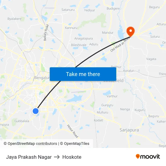 Jaya Prakash Nagar to Hoskote map