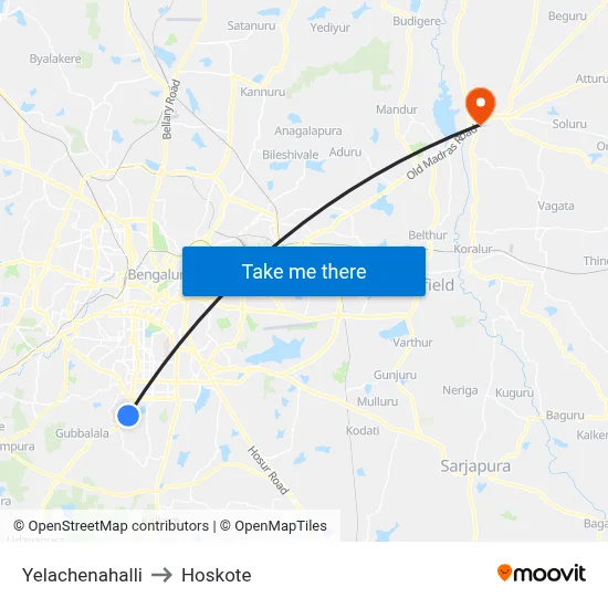 Yelachenahalli to Hoskote map