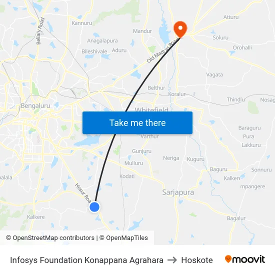 Infosys Foundation Konappana Agrahara to Hoskote map