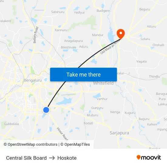 Central Silk Board to Hoskote map