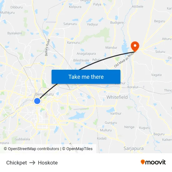 Chickpet to Hoskote map