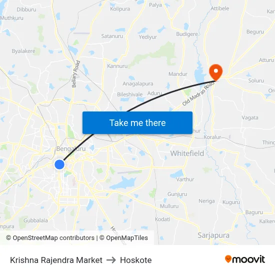 Krishna Rajendra Market to Hoskote map