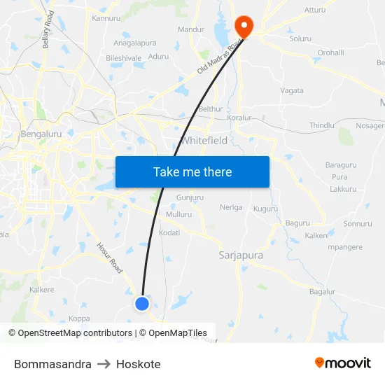Bommasandra to Hoskote map