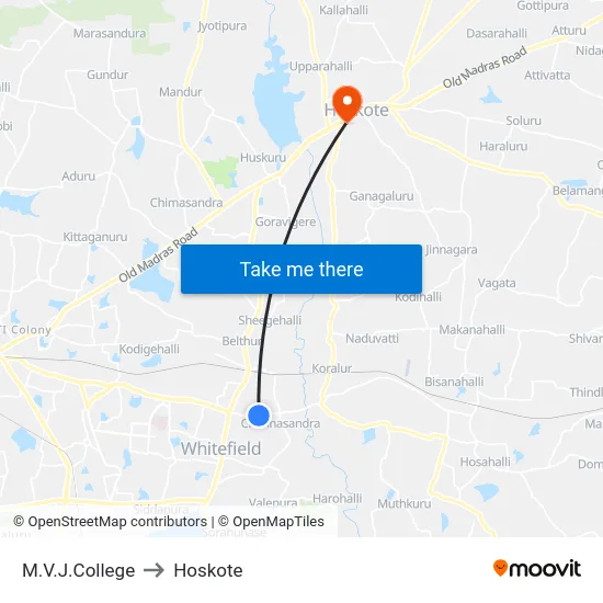 M.V.J.College to Hoskote map
