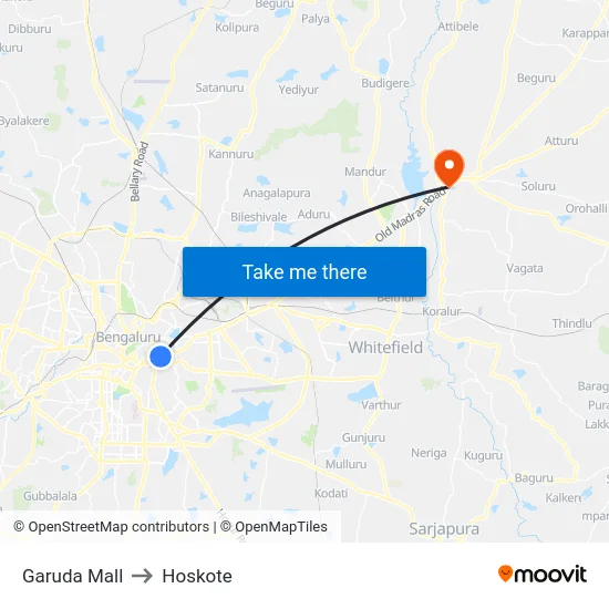 Garuda Mall to Hoskote map