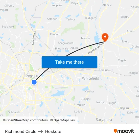 Richmond Circle to Hoskote map