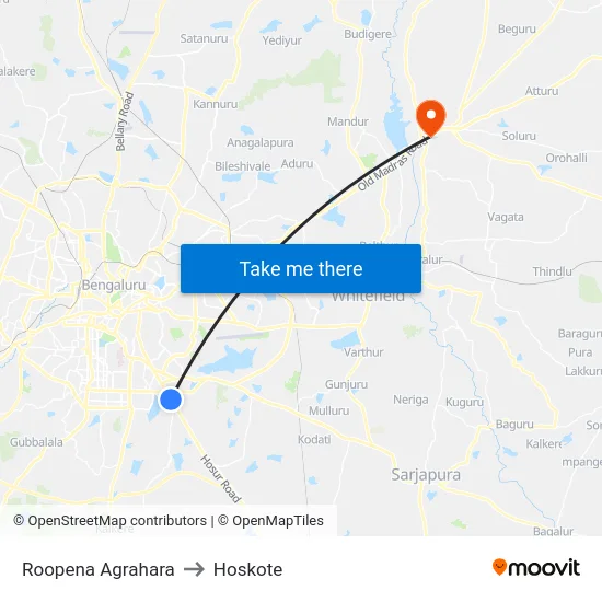 Roopena Agrahara to Hoskote map