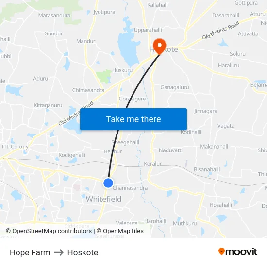 Hope Farm to Hoskote map