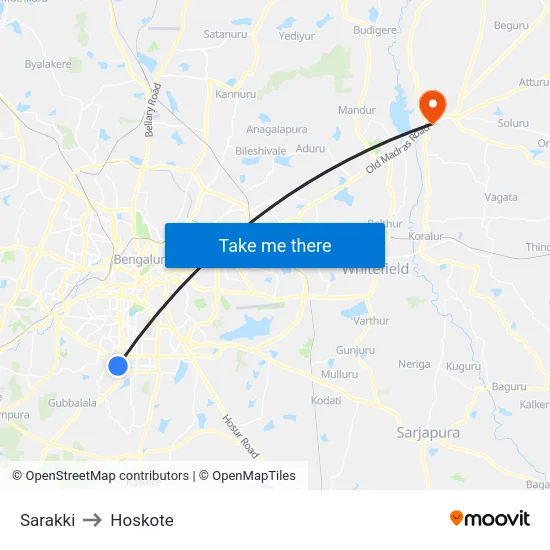 Sarakki to Hoskote map