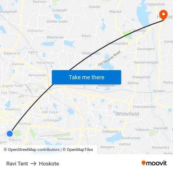 Ravi Tent to Hoskote map