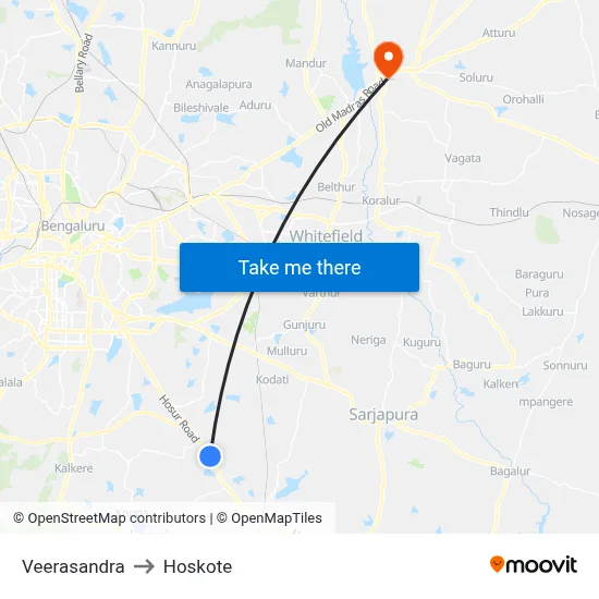 Veerasandra to Hoskote map