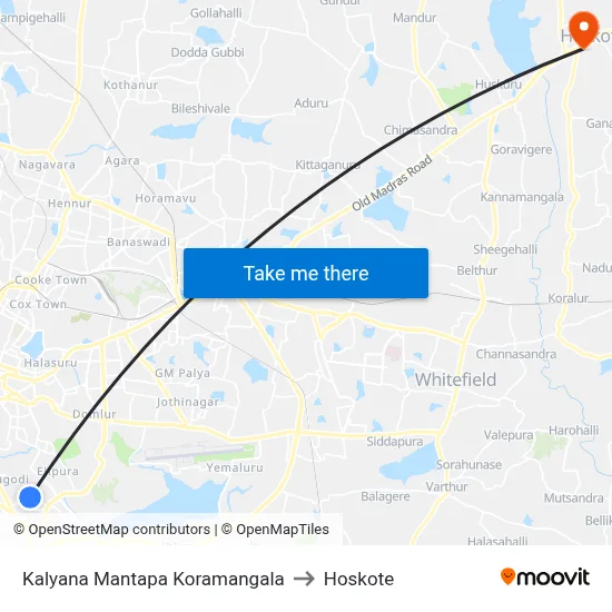 Kalyana Mantapa Koramangala to Hoskote map