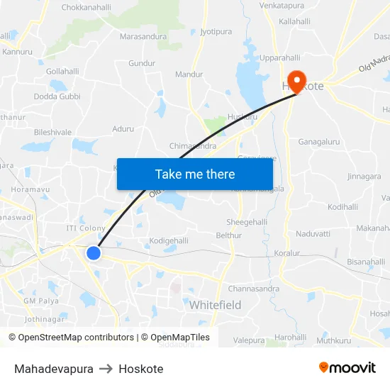Mahadevapura to Hoskote map