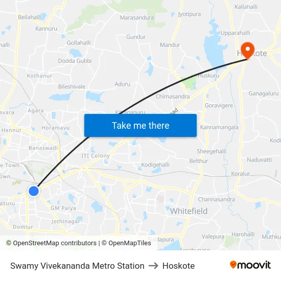 Swamy Vivekananda Metro Station to Hoskote map