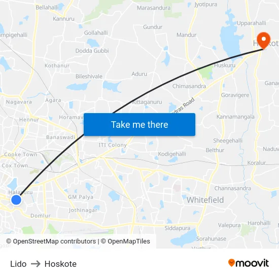 Lido to Hoskote map