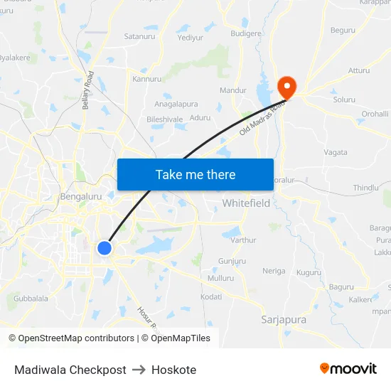 Madiwala Checkpost to Hoskote map