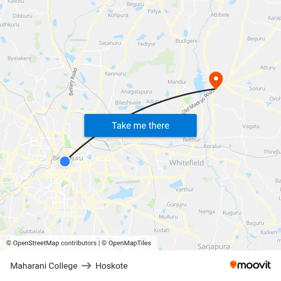 Maharani College to Hoskote map