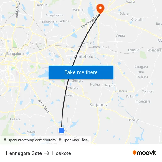 Hennagara Gate to Hoskote map
