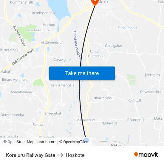 Koraluru Railway Gate to Hoskote map