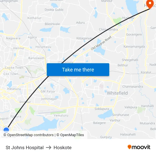 St Johns Hospital to Hoskote map