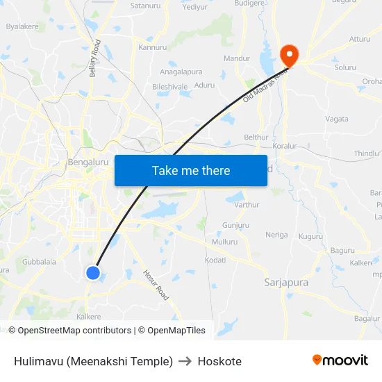 Hulimavu (Meenakshi Temple) to Hoskote map