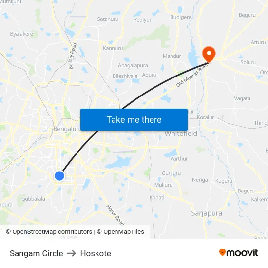 Sangam Circle to Hoskote map