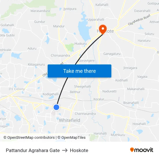 Pattandur Agrahara Gate to Hoskote map