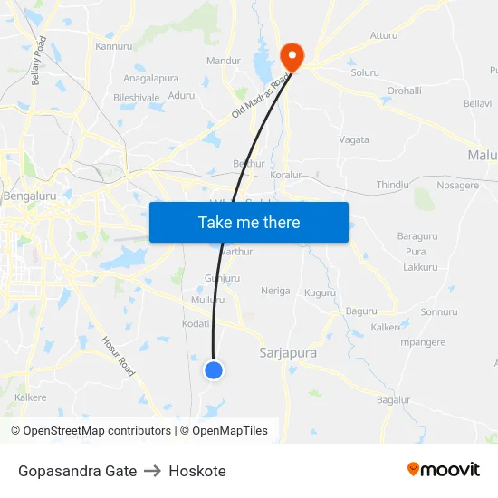 Gopasandra Gate to Hoskote map