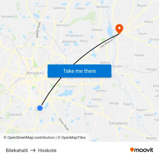 Bilekahalli to Hoskote map