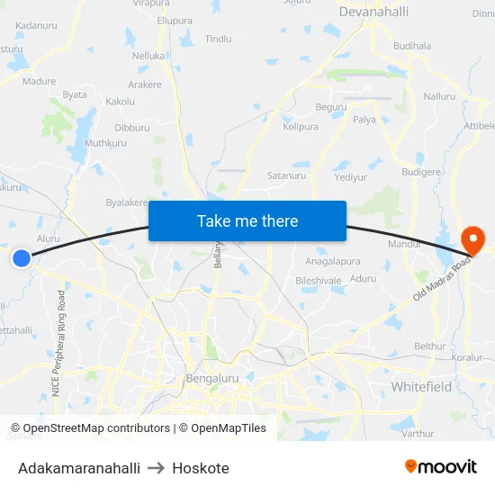 Adakamaranahalli to Hoskote map