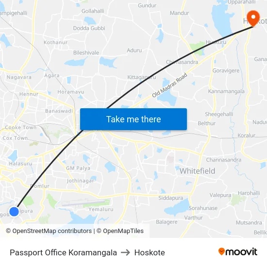 Passport Office Koramangala to Hoskote map
