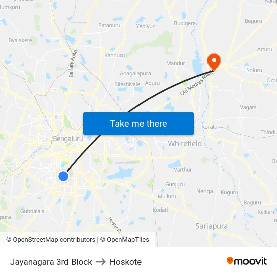 Jayanagara 3rd Block to Hoskote map