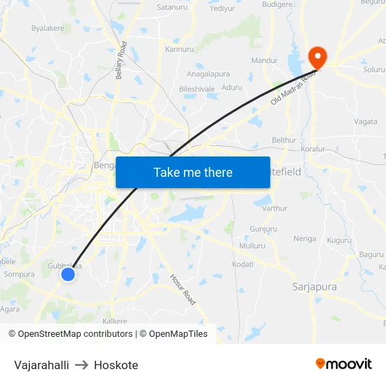 Vajarahalli to Hoskote map