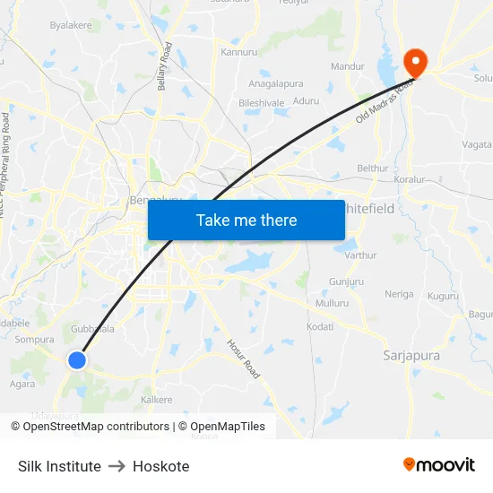 Silk Institute to Hoskote map