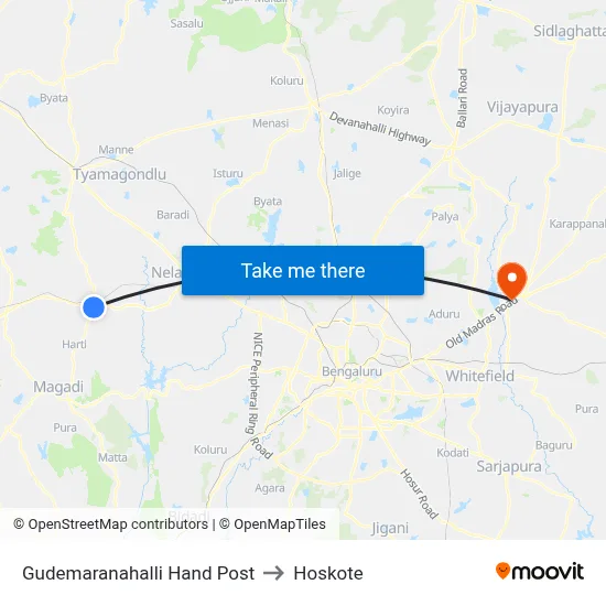 Gudemaranahalli Hand Post to Hoskote map