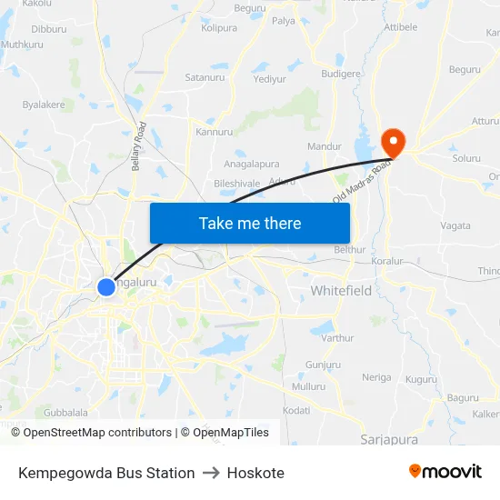 Kempegowda Bus Station to Hoskote map