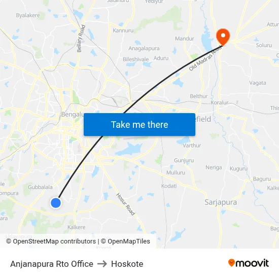 Anjanapura Rto Office to Hoskote map