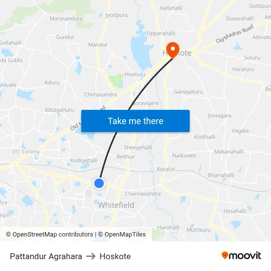 Pattandur Agrahara to Hoskote map